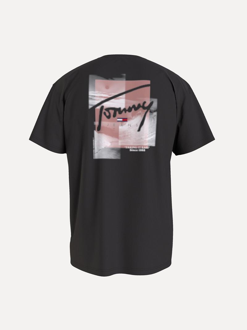 T Shirts Tommy Hilfiger Wave script logo photoprint Homme Noir | FR_M31091