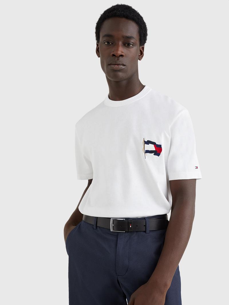 T Shirts Tommy Hilfiger Wavy Flag Homme Blanche | FR_M31092