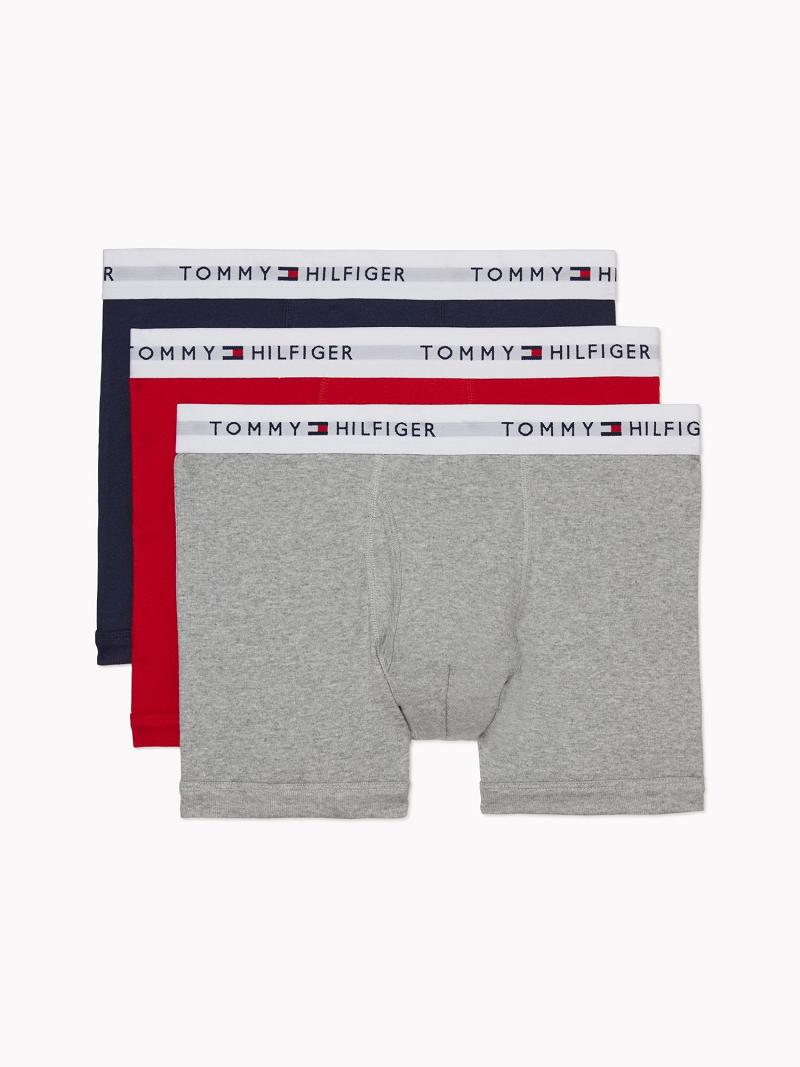 Trunks Tommy Hilfiger Coton classics trunk 3pk Homme Bleu Marine Rouge Grise | FR_M31493