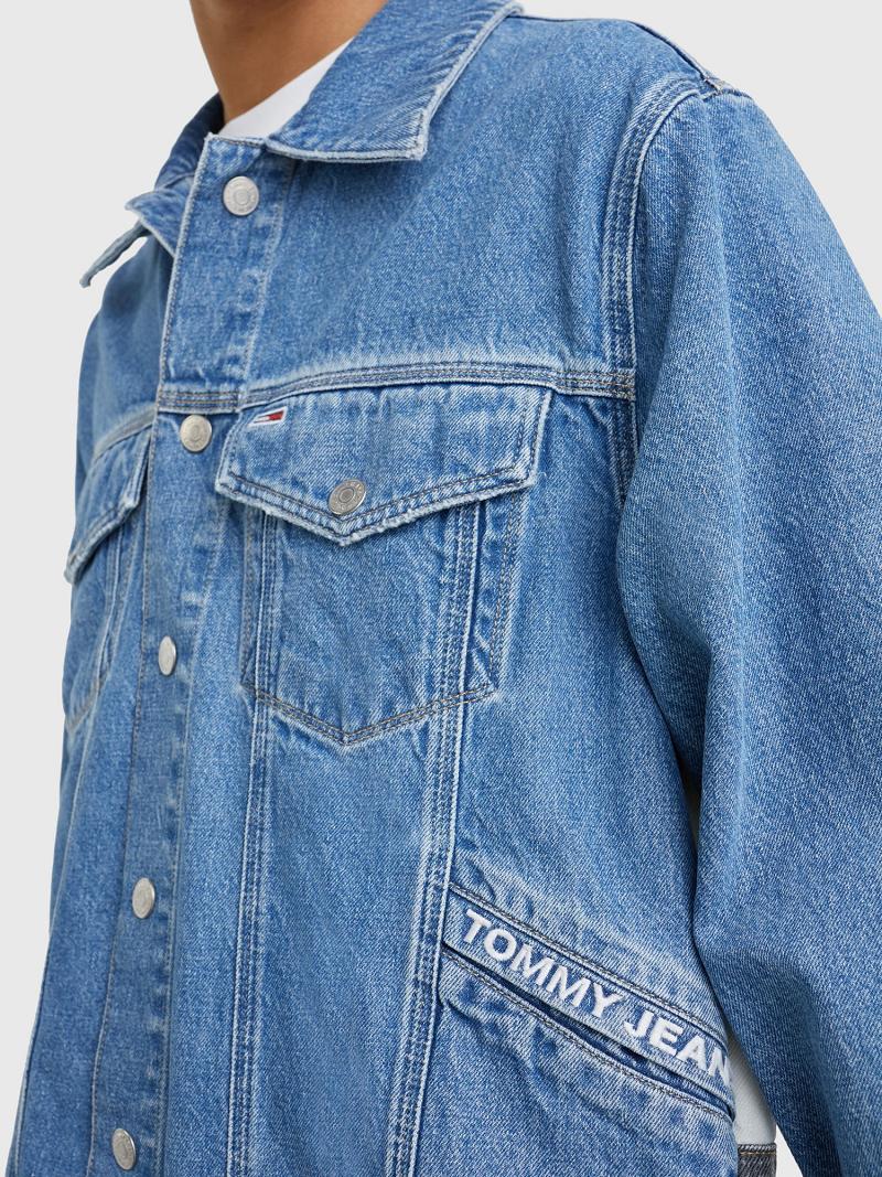 Vestes Tommy Hilfiger Classiche flag oversized trucker Homme Bleu | FR_M31395