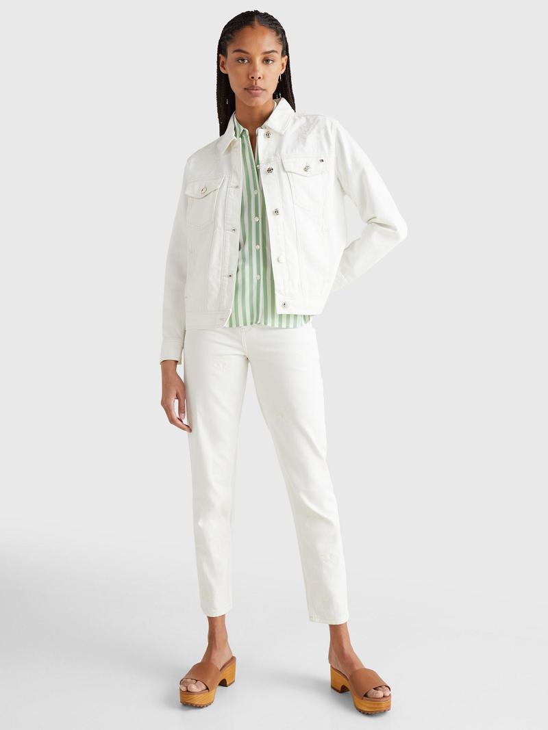 Vestes Tommy Hilfiger Embroidered Denim Femme Blanche | FR_W21174