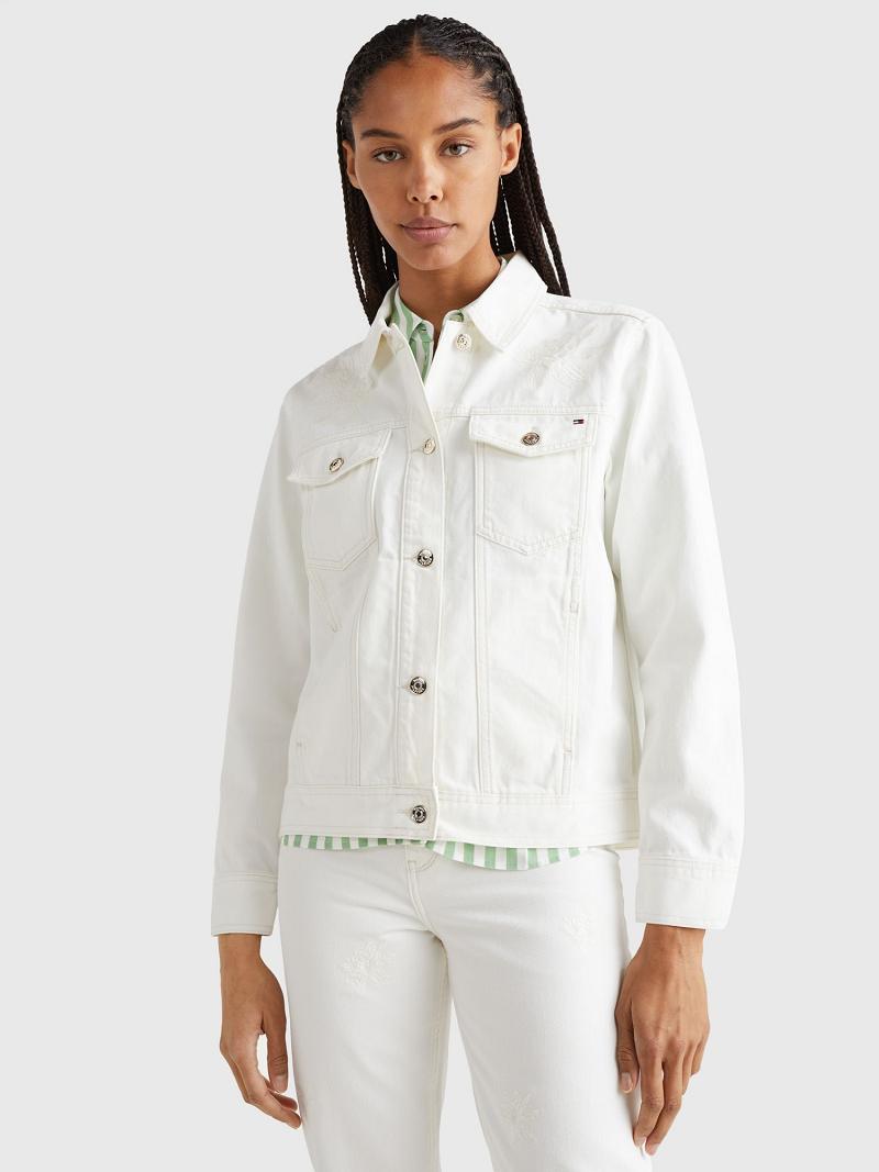 Vestes Tommy Hilfiger Embroidered Denim Femme Blanche | FR_W21174