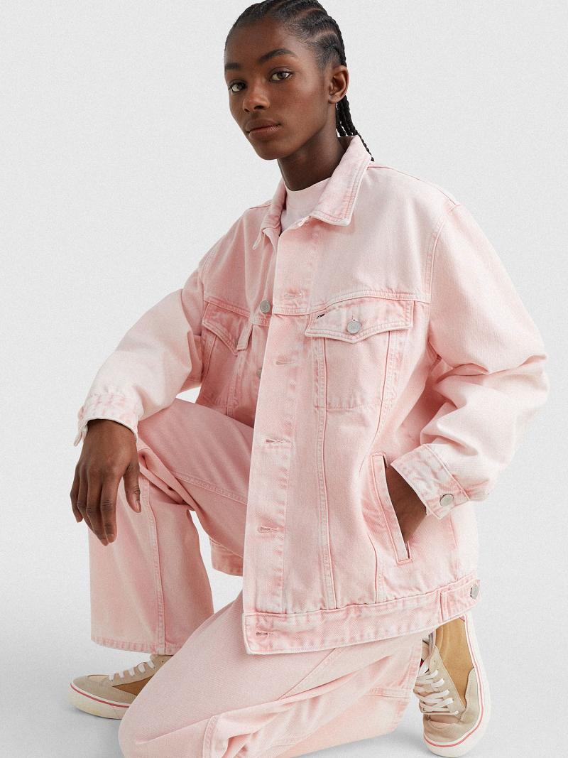 Vestes Tommy Hilfiger Oversized Denim Trucker Femme Rose | FR_W21181