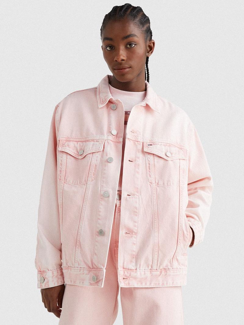 Vestes Tommy Hilfiger Oversized Denim Trucker Femme Rose | FR_W21181