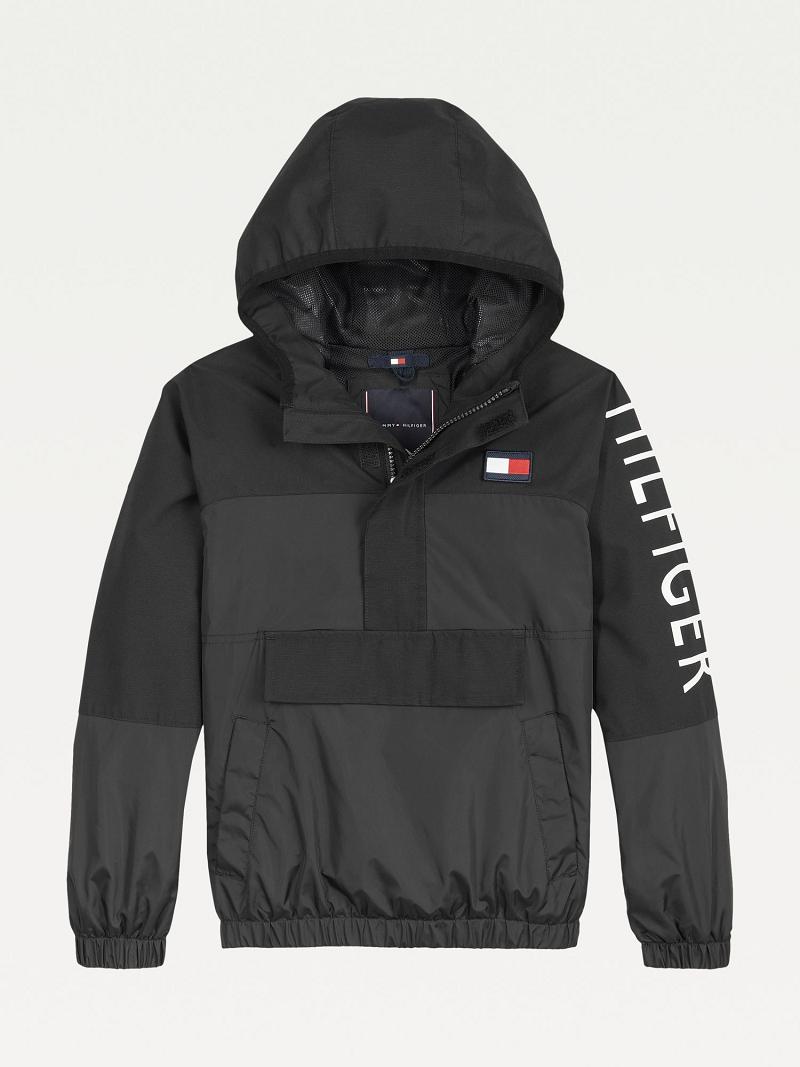 Vestes Tommy Hilfiger Recycled Encapuchonné Popover Enfant Noir | FR_B2043