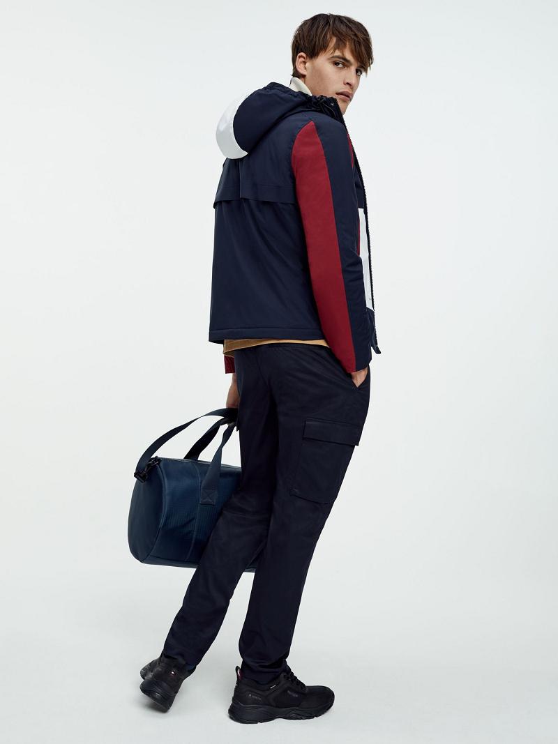 Vestes Tommy Hilfiger Recycled hooded colorblock Homme Bleu Marine Rouge Blanche | FR_M31415