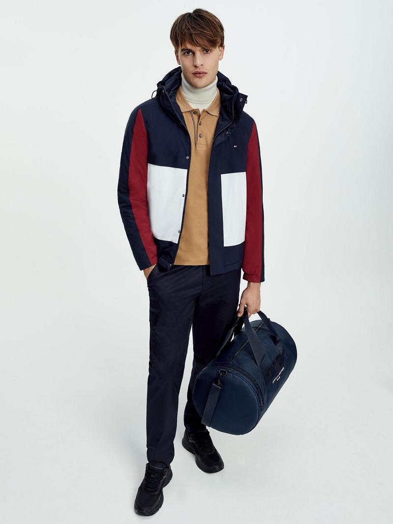 Vestes Tommy Hilfiger Recycled hooded colorblock Homme Bleu Marine Rouge Blanche | FR_M31415