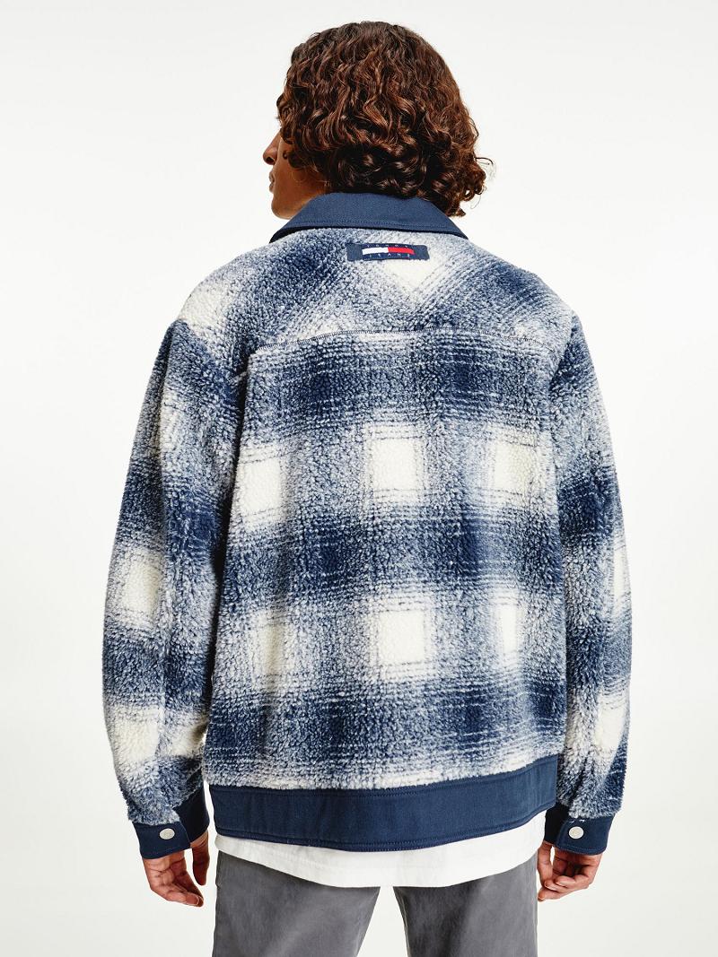 Vestes Tommy Hilfiger Recycled sherpa check trucker Homme Bleu Blanche | FR_M31418