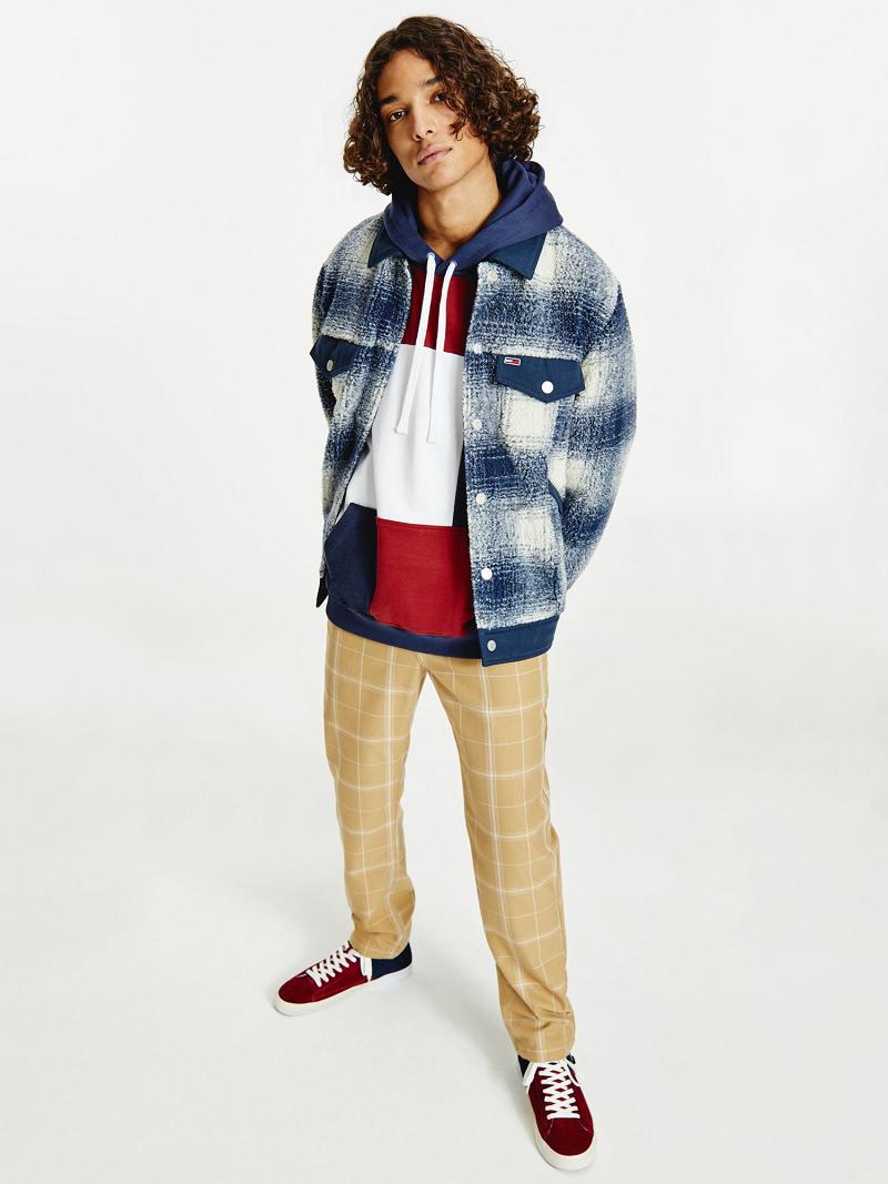 Vestes Tommy Hilfiger Recycled sherpa check trucker Homme Bleu Blanche | FR_M31418