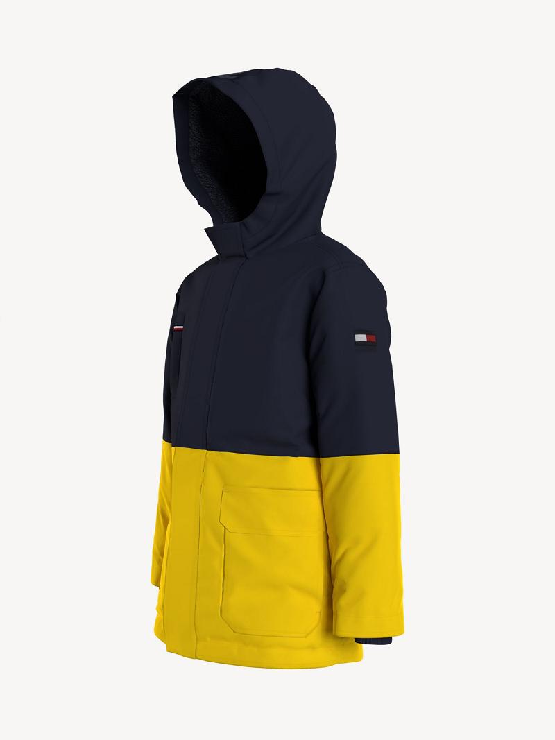 Vestes Tommy Hilfiger Sherpa-Doublée Encapuchonné Parka Enfant Noir Jaune | FR_B2044