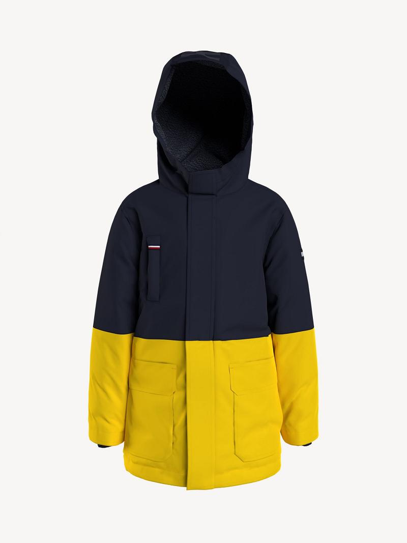 Vestes Tommy Hilfiger Sherpa-Doublée Encapuchonné Parka Enfant Noir Jaune | FR_B2044