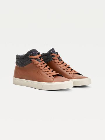 Baskets Tommy Hilfiger Felt accent ankle leather Homme Marron | FR_M31615