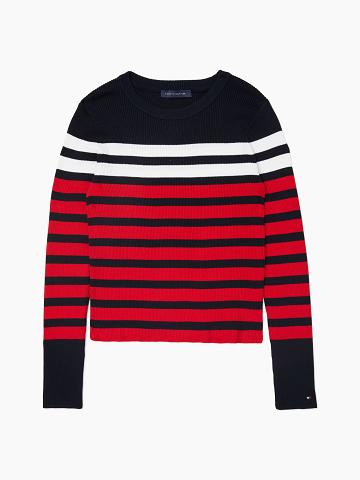 Chandails Tommy Hilfiger Essential Ribbed Stripe Femme Bleu Rouge | FR_W21348