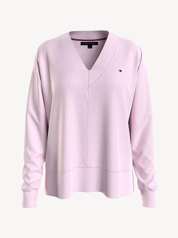 Chandails Tommy Hilfiger Essential V-Neck Femme Rose | FR_W21352