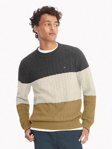 Chandails Tommy Hilfiger Essential colorblock Homme Grise Blanche Beige | FR_M31159