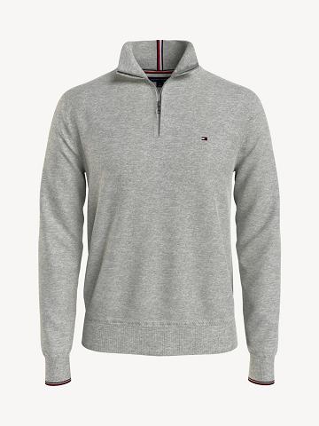 Chandails Tommy Hilfiger Essential tonal quarter-zip Homme Grise | FR_M31164