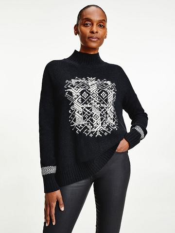 Chandails Tommy Hilfiger Relaxed Fit Monogram Femme Noir | FR_W21364