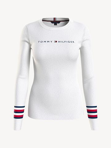 Chandails Tommy Hilfiger Signature Stripe Logo Femme Blanche | FR_W21366