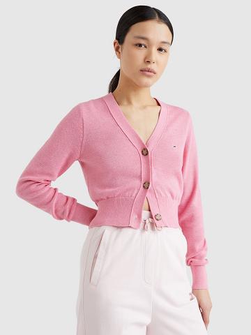 Chandails Tommy Hilfiger Solid Cropped Cardigan Femme Rose | FR_W21367