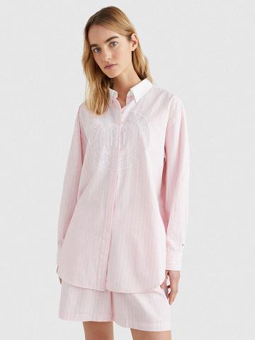 Chemises Tommy Hilfiger Boyfriend Stripe Oxford Femme Rose | FR_W21278