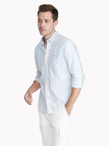 Chemises Tommy Hilfiger Classiche fit mix stripe Homme Blanche Bleu Multicolore | FR_M31240