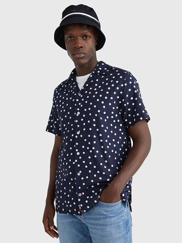 Chemises Tommy Hilfiger Regular fit chambray dot print Homme Bleu Marine Blanche | FR_M31267