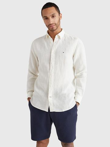 Chemises Tommy Hilfiger Regular fit pigment-dyed linen Homme Blanche | FR_M31275