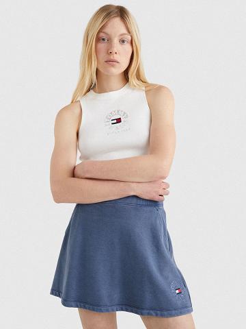 Hauts Tommy Hilfiger Circle Logo Cropped Tank Femme Blanche | FR_W21489