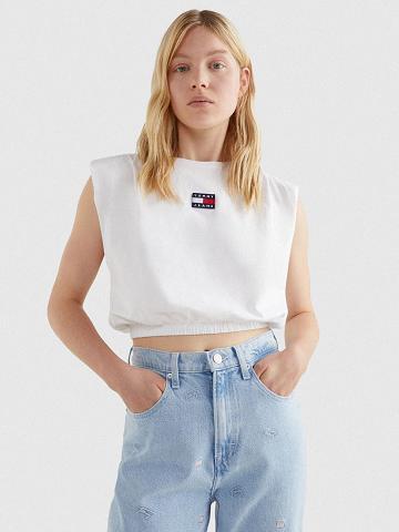 Hauts Tommy Hilfiger Cropped Elastic-Hem Tank Femme Blanche | FR_W21490