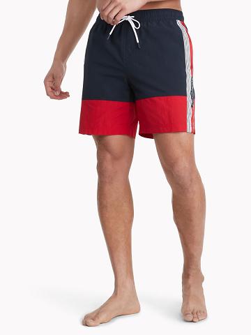 Maillots De Bain Tommy Hilfiger Colorblock logo 7" swim trunk Homme Bleu | FR_M31093