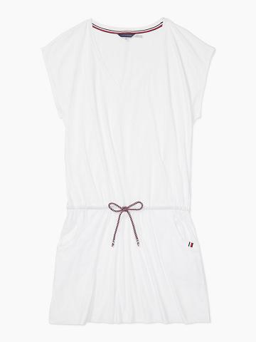 Maillots De Bain Tommy Hilfiger Essential Corta-Sleeve Cover-Up Femme Blanche | FR_W21419