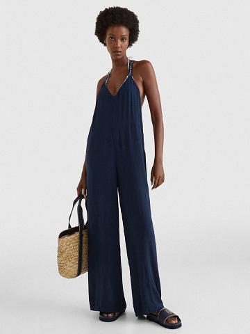 Maillots De Bain Tommy Hilfiger Logo Cover-Up Jumpsuit Femme Bleu Marine | FR_W21423