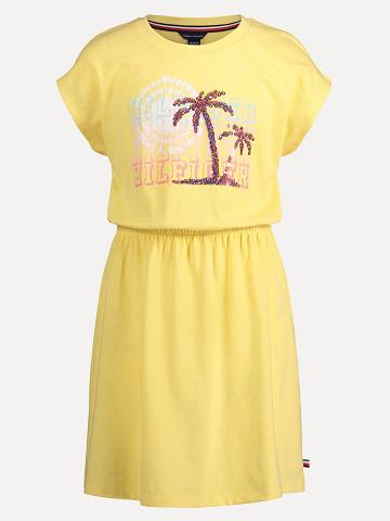 Peignoir Tommy Hilfiger Big Sequin Palms T-Shirt Enfant Jaune | FR_G1048