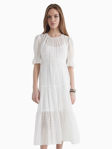 Peignoir Tommy Hilfiger Chiffon Tiered Maxi Femme Blanche | FR_W21047