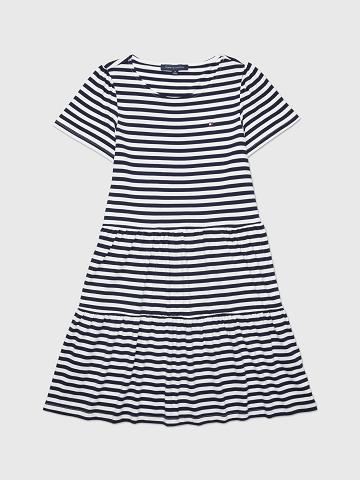 Peignoir Tommy Hilfiger Corta-Sleeve Stripe Tiered Femme Bleu Blanche | FR_W21116