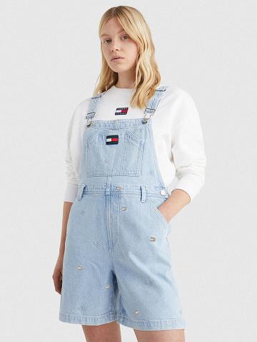 Peignoir Tommy Hilfiger Denim Overall Flag Corta Femme Bleu | FR_W21057