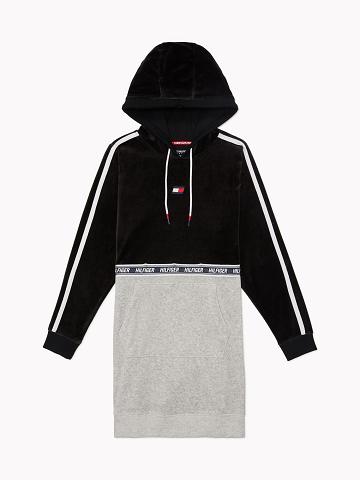 Peignoir Tommy Hilfiger Essential Colorblock Logo Hoodie Femme Noir Grise | FR_W21061