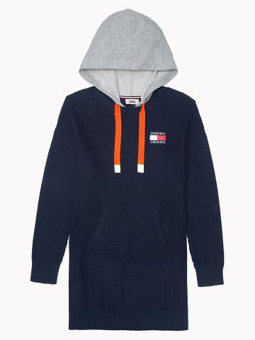 Peignoir Tommy Hilfiger Essential Mixed Media Hoodie Pull Femme Bleu | FR_W21067