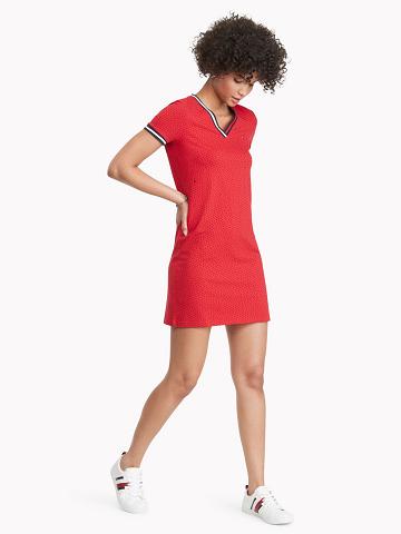 Peignoir Tommy Hilfiger Essential V-Neck Dot Print Femme Rouge | FR_W21082