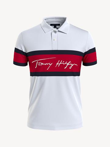 Polos Tommy Hilfiger Slim fit signature colorblock Homme Blanche Multicolore | FR_M31310