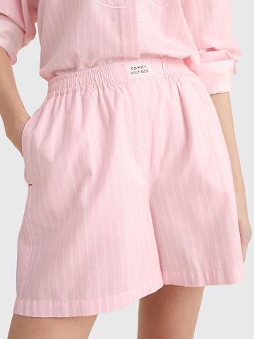 Shorts Tommy Hilfiger Stripe Oxford Femme Rose | FR_W21315