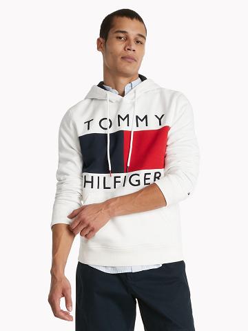 Sweat À Capuche Tommy Hilfiger Essential Flag Homme Blanche Rouge | FR_M31438