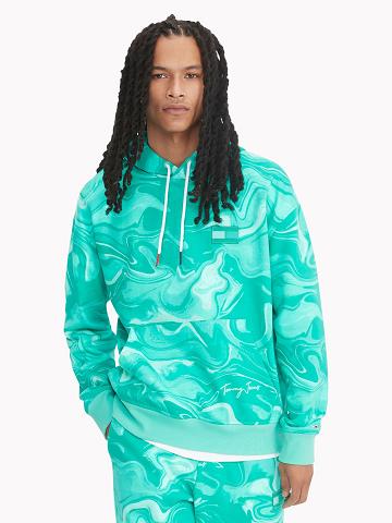 Sweat À Capuche Tommy Hilfiger Marble badge Homme Vert Multicolore | FR_M31448