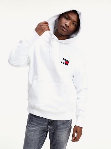 Sweat À Capuche Tommy Hilfiger Organic Coton Tommy Badge Homme Blanche | FR_M31456