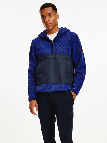 Sweat À Capuche Tommy Hilfiger Recycled teddy popover Homme Bleu Marine Bleu | FR_M31460