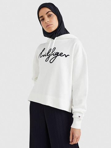 Sweat À Capuche Tommy Hilfiger Script Logo Femme Blanche | FR_W21162