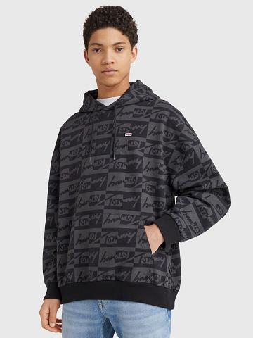 Sweat À Capuche Tommy Hilfiger Signature print Homme Noir Grise | FR_M31462