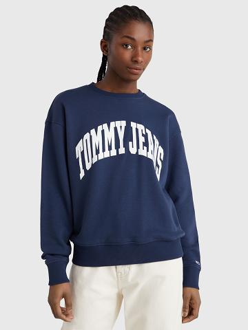 Sweats Tommy Hilfiger Tommy Logo Crewneck Femme Bleu Marine | FR_W21407