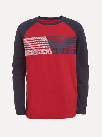 T Shirts Tommy Hilfiger Big Long-Sleeve Colorblock Flag Enfant Rouge | FR_B2162