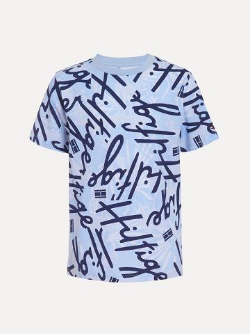 T Shirts Tommy Hilfiger Big Tropic Print Enfant Bleu | FR_B2166